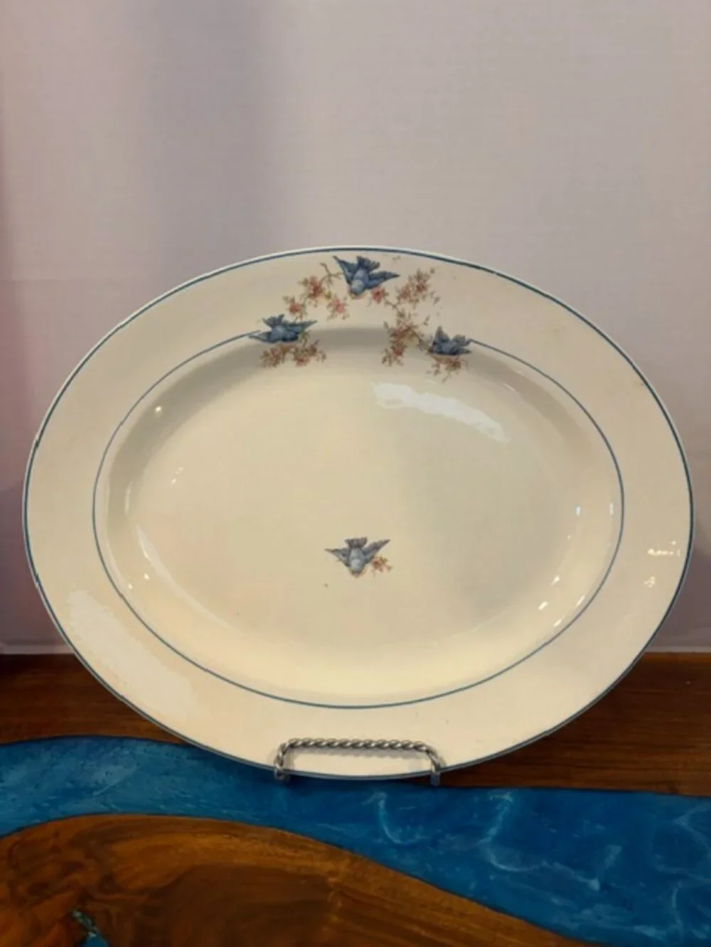 Antique ELPCO East Liverpool Potteries Bluebird and Flowers 14.5